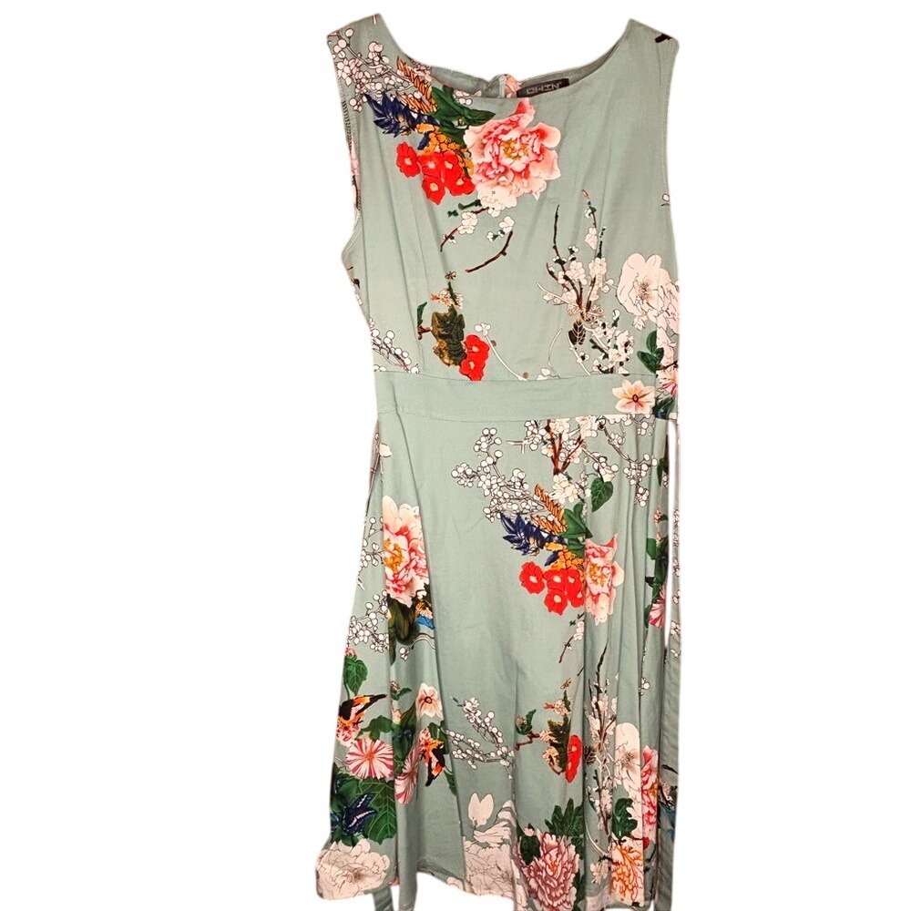 Floral Midi Dress in Green and Red Women's Sz XL